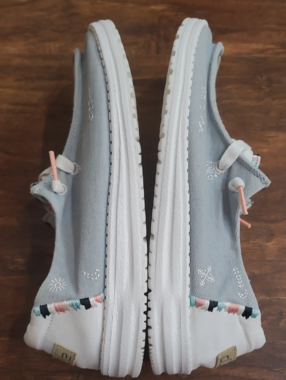 Hey Dude Men's Light Gray Canvas Slip-On Loafers with Patterned Lining Size 9